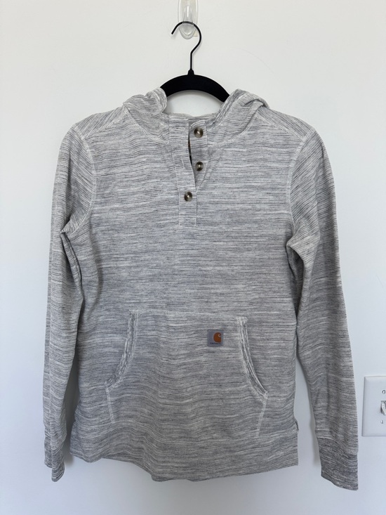 Carhartt Tops - Carhartt Women's Slightly Fitted Light Gray Hooded Henley Pullover - Size S